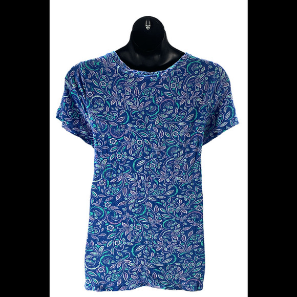 Cuddl Duds Softwear with Stretch Crew-Neck Top Blue Paisley - Regular - Picture 2 of 3